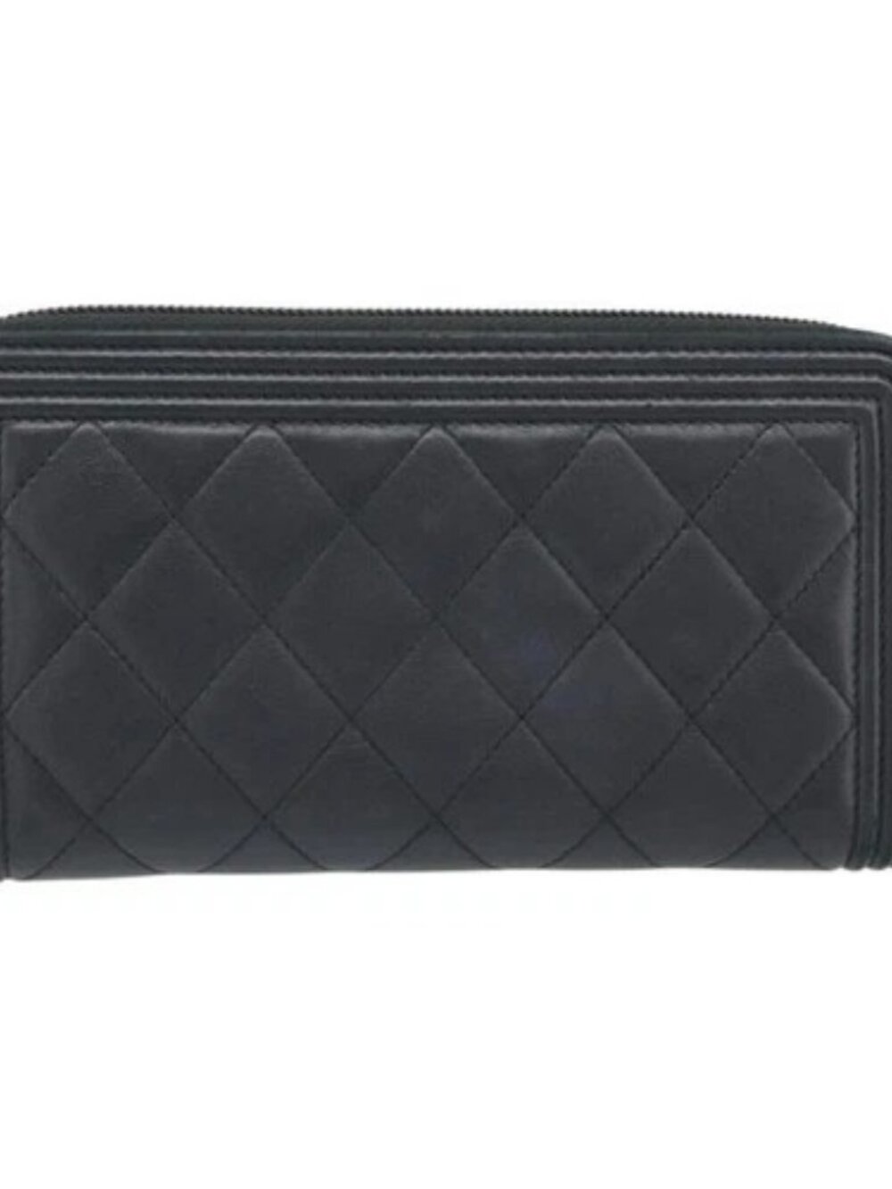 CHANEL Boy Chanel Long Wallet Lamb Skin Black Gold CC Auth 181946V - Picture 2 of 16